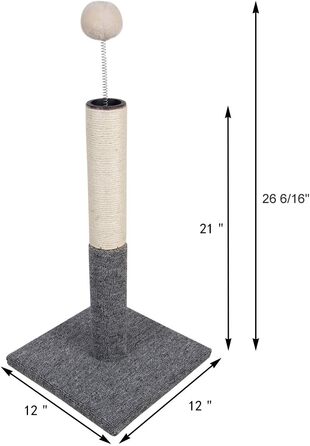 Дімáкa 66.0 см Кігтеточка для котів з сизалю, сіра, з м'ячиком на шнурку