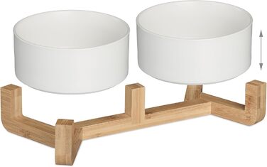 Миска для собак Relaxdays з кераміки, 850 мл, для корму та води, з бамбуковим каркасом, біла