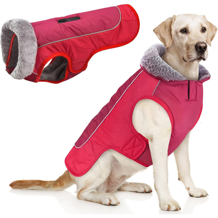 Теплий зимовий одяг для собак Idepet: водонепроникний костюм, куртка, 3XL, червоний/чорний
