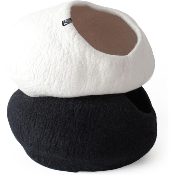 Преміум котяча печера LucyBalu® з фетру | Натуральне котяче ліжко з 100% пухкої вовни | Фетрова печера для котів ручної роботи в Непалі | Затишна котяча печера | 45x45x28 см | Білий