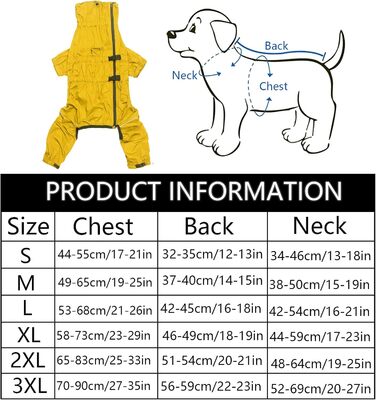 Жовтий дощовик для собак MOREZI з високим коміром, набір з водовідштовхувальним дощовиком, світловідбиваючими смугами та блискавками, підходить для всіх порід собак, великий розмір (довжина спини: 42-45 см)