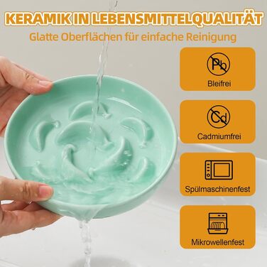 Підвищена годівниця для котів Anti Schling Napf - керамічна миска з антиковзним металевим підставкою, серія Pastel, повільне годування, інтерактивна лабіринтова годівниця, м'ятно-зелений колір