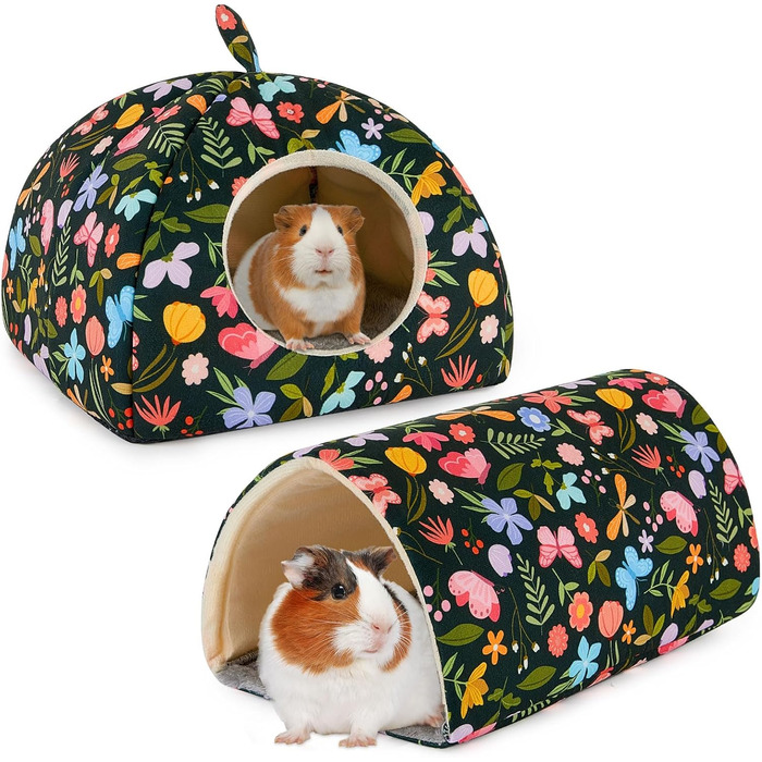 Будиночок та тунель для морських свинок Hedgeink – затишний дім та іграшки для кроликів, морських свинок, хоряків та інших дрібних тварин (зелений метелик та квіти)