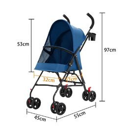 Візок для собак та котів Homewell, складний, з підсклянником та дощовиком, блакитний