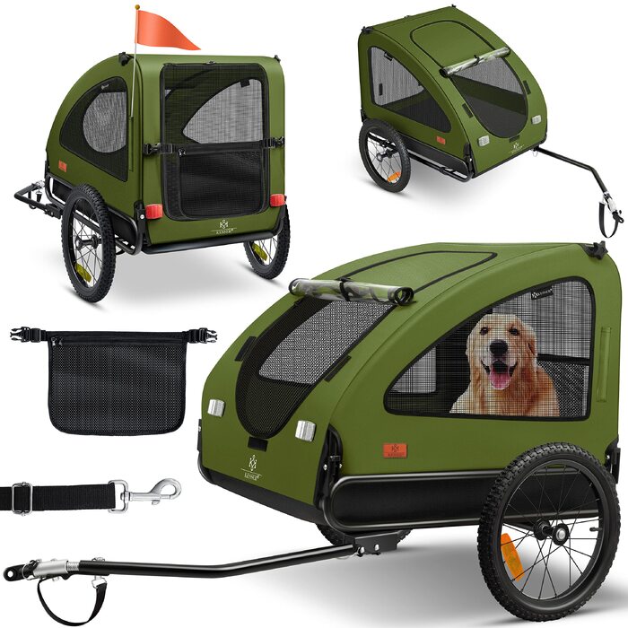Причіп для собак KESSER Boxer 2-in-1: великий собачий візок та велосипедний причіп (250 л), до 45 кг, тканина 600D Oxford, складаний, Khaki/Black