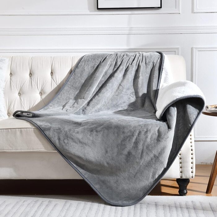 Водонепроникний плед для ліжка, дивана, софи: м'який, миючий, зворотний, з флісу шерпа, захист меблів (сірий, 152x203 см)