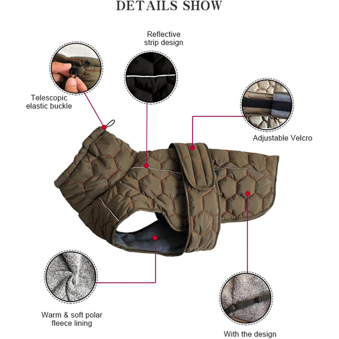 Зимовий одяг для собак середніх розмірів: тепла куртка з флісовою підкладкою, відбивачі та регульована посадка, зелена, розмір M