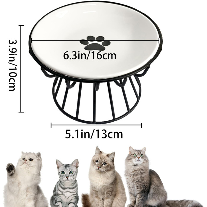 Керамічні годівниці для котів з металевим підставкою, підняті миски для кошенят та води, підняті миски для котів, плоскі миски для домашніх котів, цуценят, маленьких собак, 2 шт. 【2 шт. чорний + зелений】