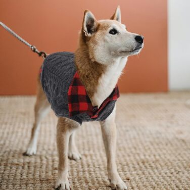 Теплий собачий светр CITÉTOILE з візерунком у клітинку, високим коміром та отворами для повідка – зимовий одяг для собак маленьких, середніх та великих порід, а також для котів, сірий, розмір M