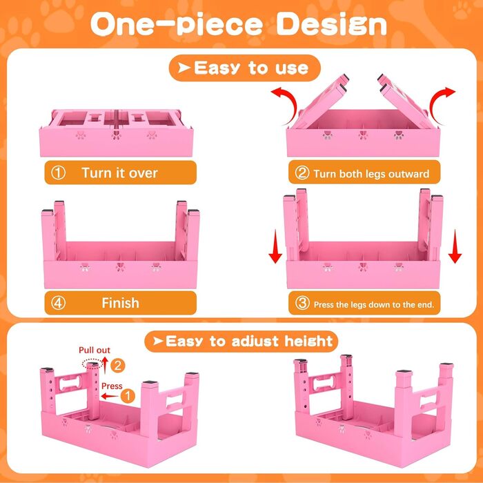 Підвищені годівниці для собак LAKIPETN з 2 нержавіючими мисками, регульована висота (5 рівнів), антиковзне покриття, для середніх собак, рожевий колір