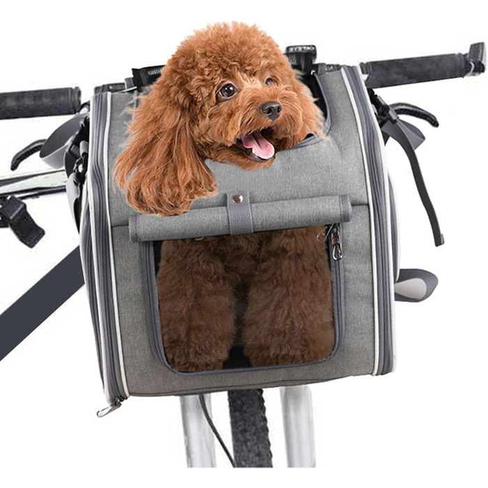 Велосипедний кошик для собак Haofy, переноска для тварин з 4 сітчастими вікнами, швидкознімний кріплення на кермо, для собак до 8 кг, сумка для перенесення, аксесуари для велосипеда (Сірий)