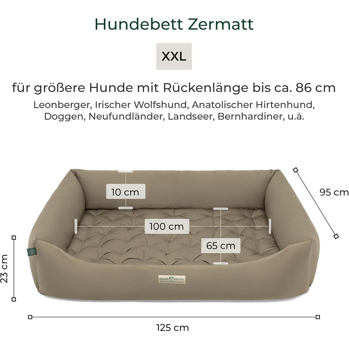 Ортопедичне ліжко для собак HOUND & NATURE Zermatt XXL, з високим бортиком, м'який диван для дуже великих собак, знімна і прана подушка, 125x95 см, колір тауп