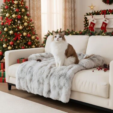М'який плюшевий чохол на диван для домашніх тварин, 90x90 см, світло-сірий. Захист дивану від собак та котів.