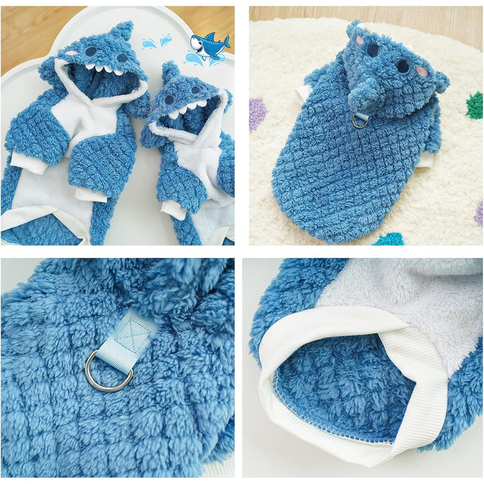 Зимовий теплий костюм-толстовка для собак та котів з кільцем D, Cospay, теплий фліс, розмір Small, Blauer Hai