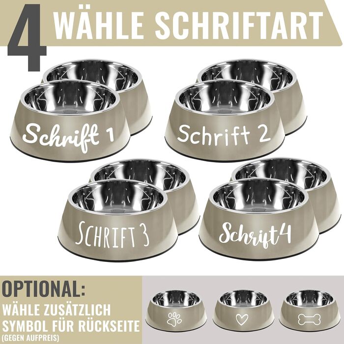 Набір мисок для корму ne&no® для собак та котів (S, 170 мл) з іменем, неслизькі | Миски для котів та собак | Taupe (S)
