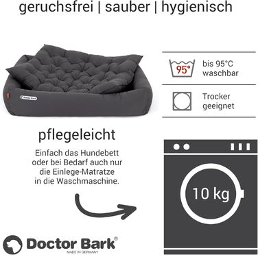 Ортопедичне ліжко для собак Doctor Bark - велике (XXL, 110x100 см) з м'якою підстилкою, сіре, миється до 95°C, гігієнічне