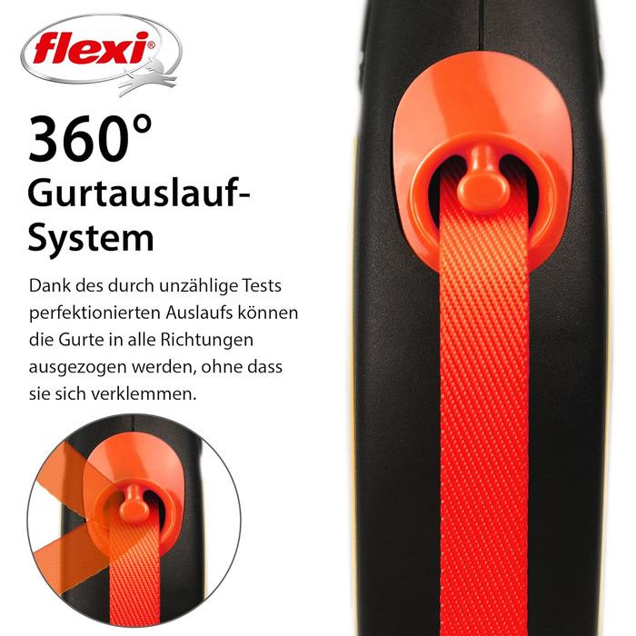 Flexi Neon M рулетка для собак до 25 кг, чорний/неоновий помаранчевий, світловідбиваючі смуги