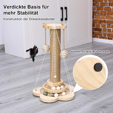 Котячий когтетоп Newofview: когтетоп-стійка 40 см з іграшками, м'ячиком, обертовим диском, пір'ям та мотузкою з сизалю