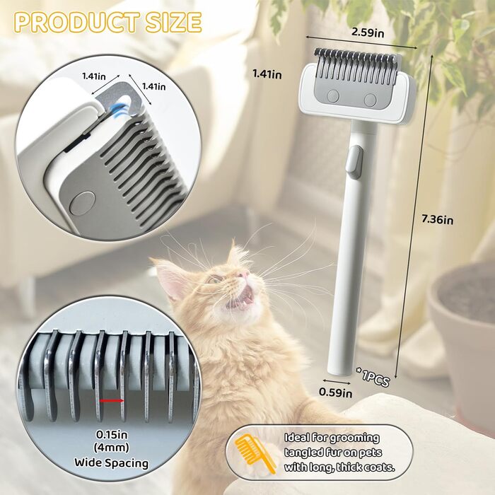Гребінець для котів з довгим хутром, для розплутування та видалення шерсті, зручна система видалення шерсті одним кліком, ніжний гребінець для догляду за шерстю, ідеальний для сильно сплутаної шерсті