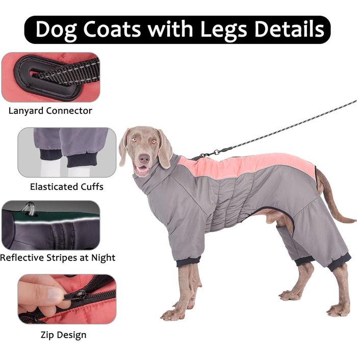 Зимовий теплий одяг для собак з отвором для повірця, вітронепроникна куртка для собак, зимовий одяг для малих, середніх та великих собак (2XL, Рожевий) 2XL Рожевий