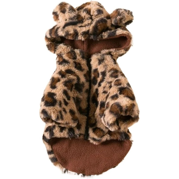 Теплий зимовий халат для собак та котів з капюшоном у леопардовому принті, метод Bucket Teddy, для маленьких та середніх порід (Рожевий, M)