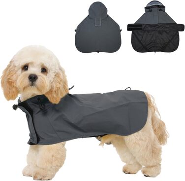 Водонепроникний дощовик для собак Regenantel з капюшоном, світловідбиваючі елементи, регульований, куртка для собак з петлями для ніг та отвором для повідка, для малих, середніх та великих собак (M, сірий)