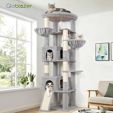 Комплекс для котів Globlazer XXL (204 см) з будиночком, платформами та дряпками - Сірий