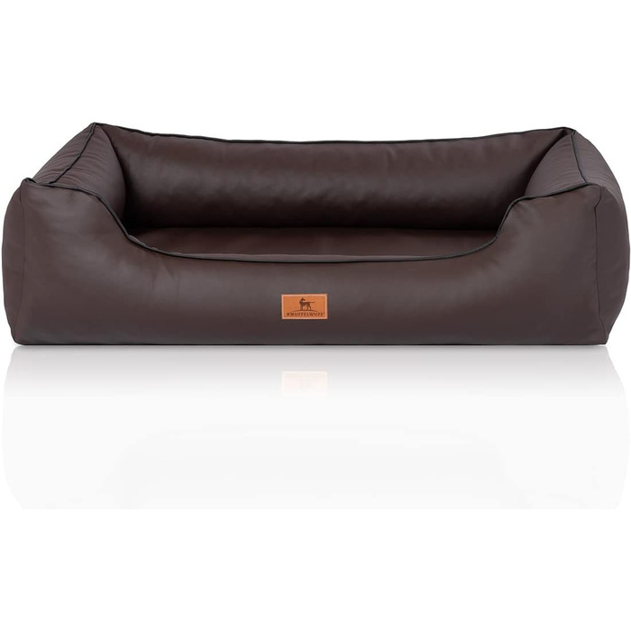 Ортопедичне ліжко для собак Knuffelwuff Montana з штучної шкіри, M-L, 85 x 63 см. Знімний чохол, легко мити. Підходить для великих, середніх та маленьких собак (Колір: Коричневий, Розміри: 85 x 63 x 23 см)