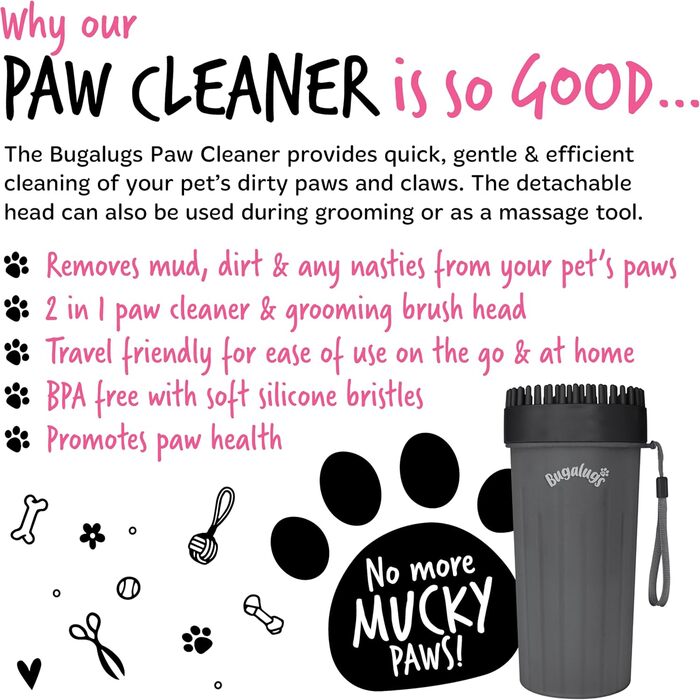Очисник лап для собак BUGALUGS - портативний душ для лап для собак та котів (Великий, чорний)