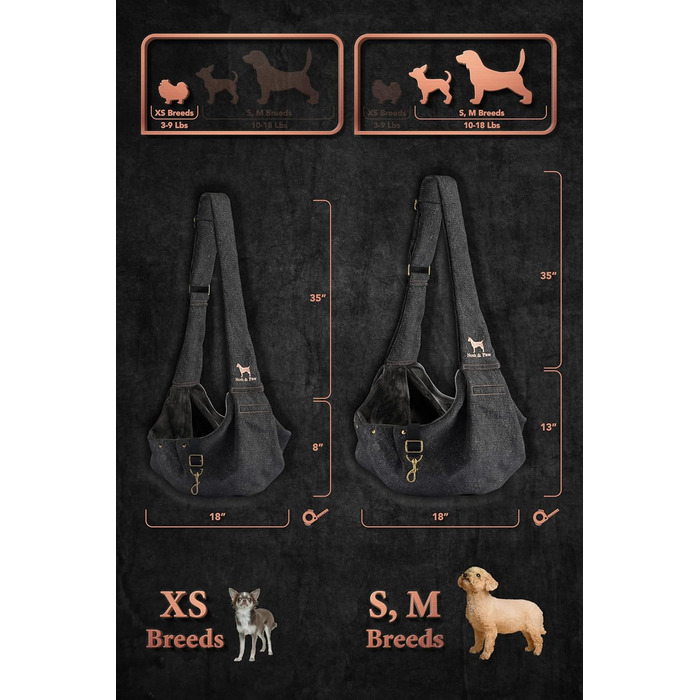 Трасик для собак Noah & Paw: переноска для маленьких собак до 5 кг, преміум денім, регульований ремінь, м'яке хутро, подвійний захист