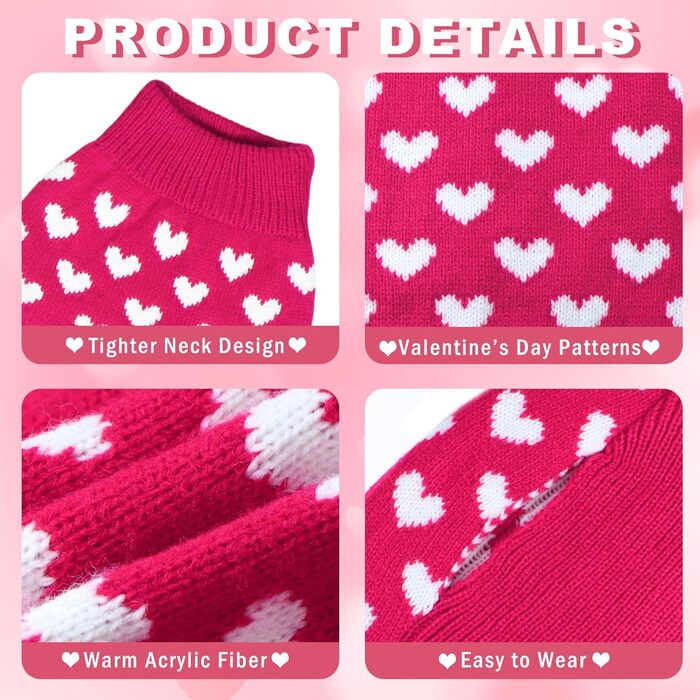 Вовняний пуловер для собак на День святого Валентина з червоним сердечком (M, червоний)