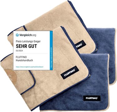 Рушники для собак 2 шт. - 90x50 см та 120x70 см - мікрофібра, швидковисихаючі, надзвичайно поглинаючі | Можна прати при 60°C, для маленьких та середніх собак, сірий та зелений (блакитний та бежевий)