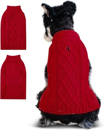 Пуловер для собак SlowTon, пуловер з коміром-стійкою для маленьких та середніх собак, теплий зимовий пуловер з отвором для повідка, червоний, розмір M