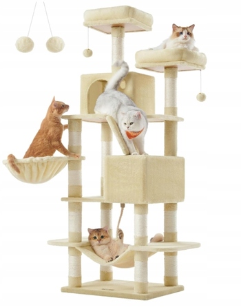 Високий когтеточка-комплекс Feandrea бежевий, 206 см, для великих кішок XXL з гамаком та лежаком