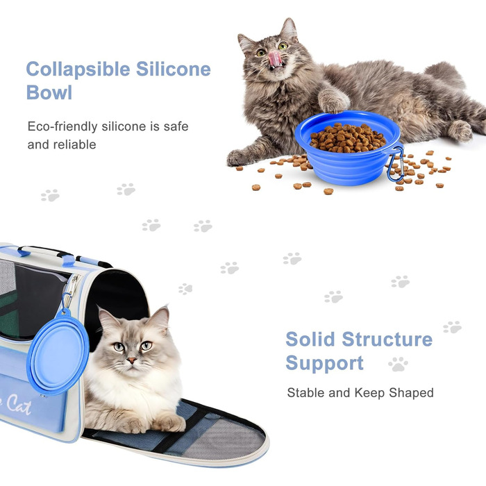 Рюкзак для тварин Surmounty з сітчастим вікном, складний, для котів та собак, з мискою для їжі та води, водонепроникний, до 15 кг (Блакитний)