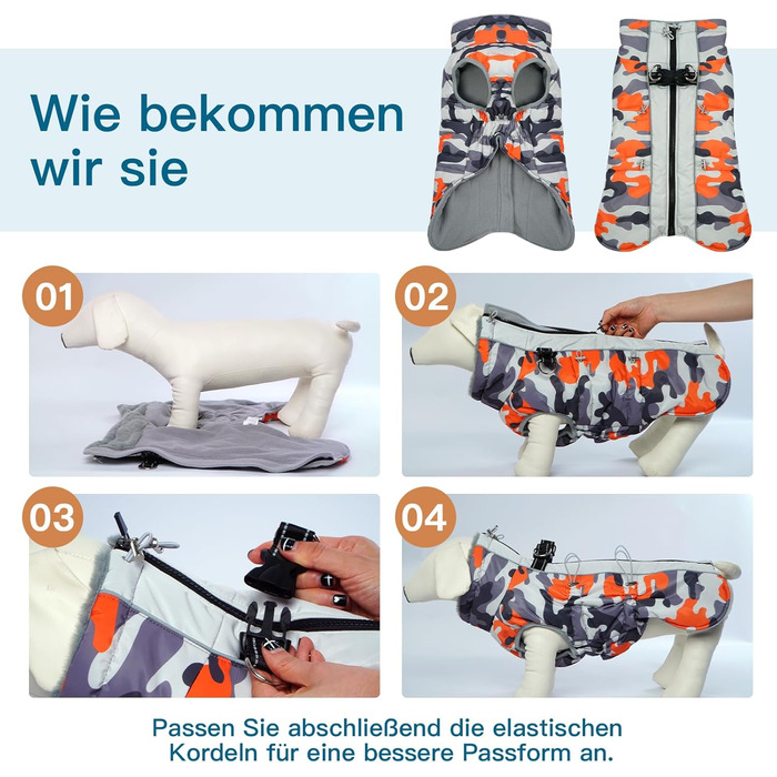 Теплий зимовий одяг для собак - Куртка для маленьких собак Katzint з флісовою підкладкою, D-Ring, кольору Абрикос (XS, Оранжевий)