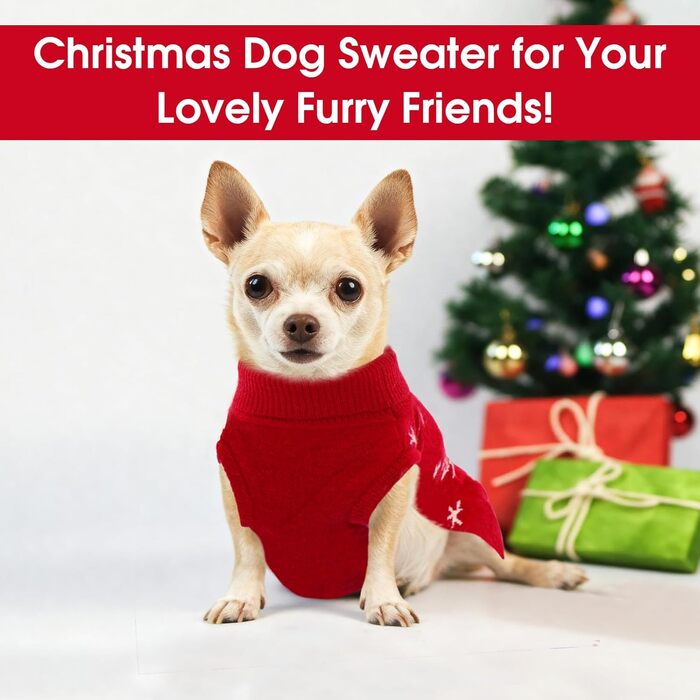 Святочний светр для собак IDOMIK з оленем та собакою, теплий в'язаний светр з отвором для шлейки, червоний, X-Large, для хлопчиків та дівчаток