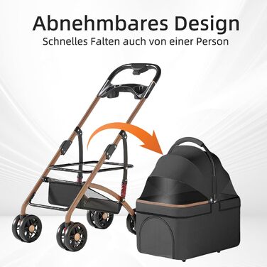 Візок для собак 3-в-1, складний, для маленьких собак та котів, знімний кошик, сітка-вікно, оксфордська тканина, до 20 кг (Чорний)