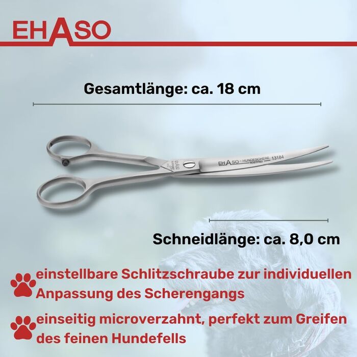 Ножиці для собак EHASO, 18 см, нержавіюча сталь, матові
