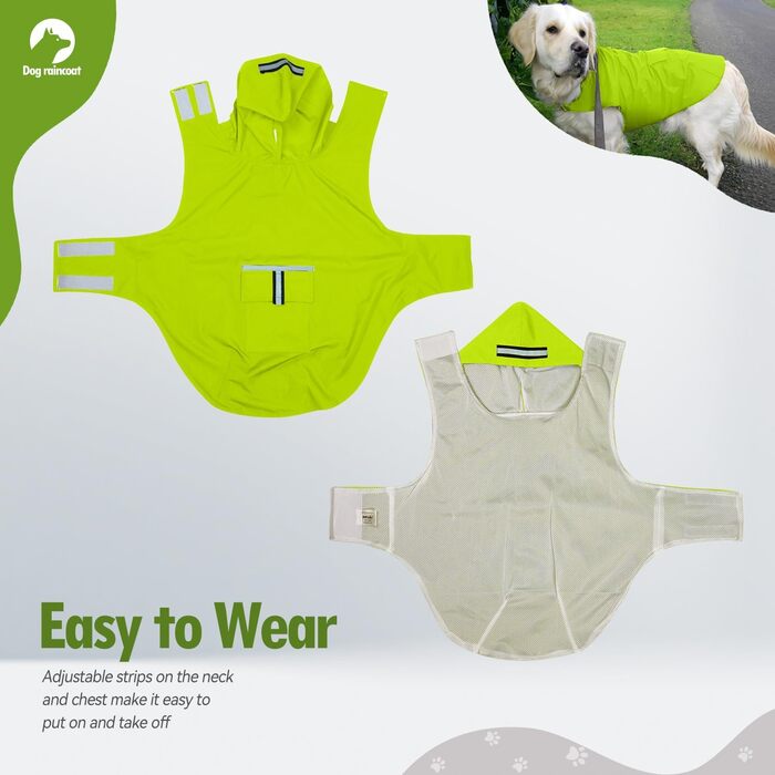 Дощовик для собак Zellar Hunderegenmantel з капюшоном, отвором для нашийника та світловідбиваючими смугами, ультралегкий, дихаючий, 100% водонепроникний, для середніх та великих собак (5XL, зелений)