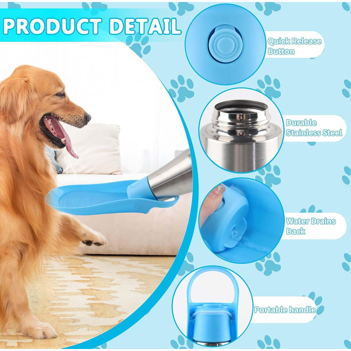 Водяна пляшка для собак Taozoey 750 мл, антибактеріальна, не протікає, для подорожей, прогулянок, кемпінгу (зелена/блакитна)