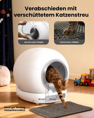 Самоочисний електричний лоток для котів LELO PAWS XXL (74Л) з керуванням через додаток, дезодорацією та шторкою, сріблястий
