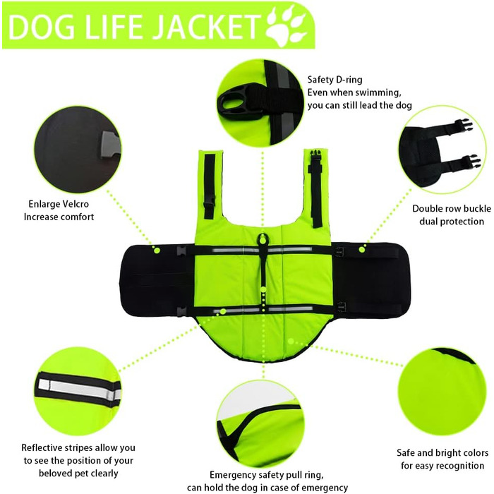 Жилет рятувальний для собак FainFun, розмір L, зелений: комфорт та безпека у воді