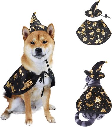 Костюм на Хелловін для собак та котів: плащ відьми та капелюх. Розмір M