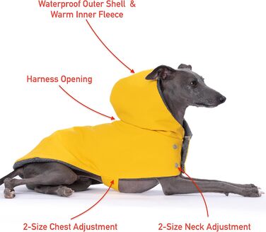 Водонепроникний дощовик Yigi з капюшоном та отвором для шлейки, з флісовою підкладкою, теплий, дихаючий пончо для собак, куртка для італійських віндхундів (X-Large)