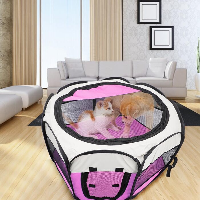 Клітка-загон для цуценят та дрібних тварин 74x74x43 см, рожева