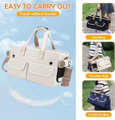 Транспортна переноска для котів та собак ALLSOPETS, складана, портативна, з м'якими кишенями, для подорожей, кемпінгу, хати, Бежева