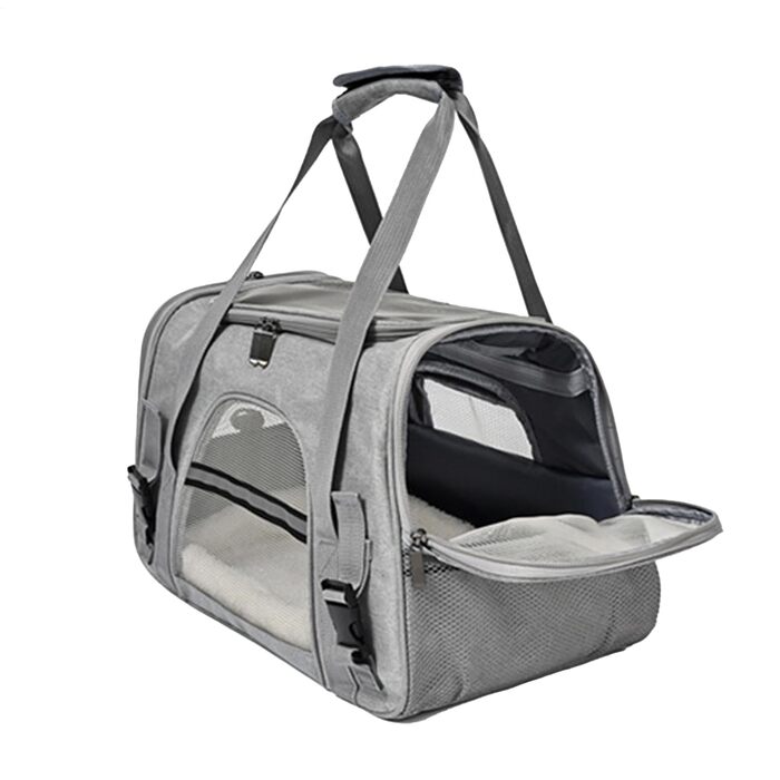 Сумка-переноска для котів та собак | Легка, зручна, дихаюча переноска для тварин на плечі, для прогулянок на вулиці, сірого кольору