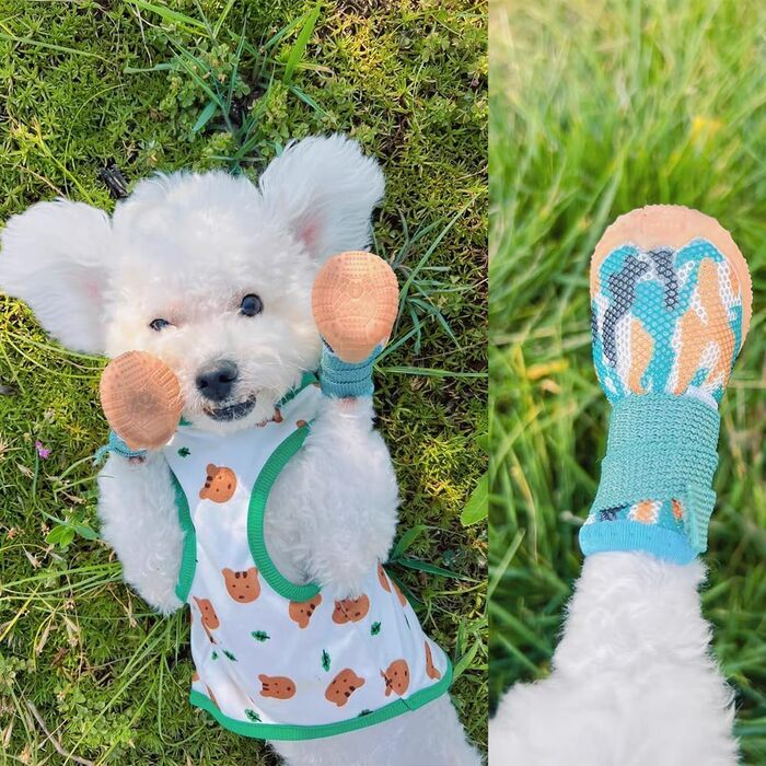 Чоботи для собак Kukaster: захист лап, 4 шт. Дихаючі собачі чоботи з антиковзкою підошвою, світловідбиваючими застібками. Підходять для собак маленьких, середніх та великих порід. Розмір 3 (4 шт.), чорно-білий візерунок