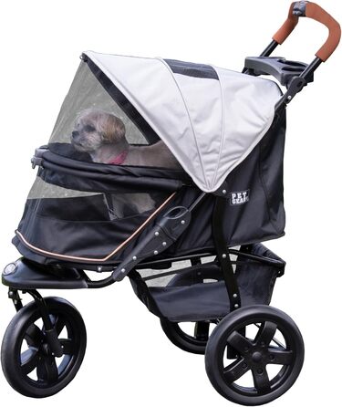 Дитяча коляска для тварин Pet Gear AT3 - для котів/собак, без блискавки, легке складання, прогумовані колеса, знімне внутрішнє покриття, тримач для напоїв та кошик для зберігання, 1 модель, 2 кольори Платина